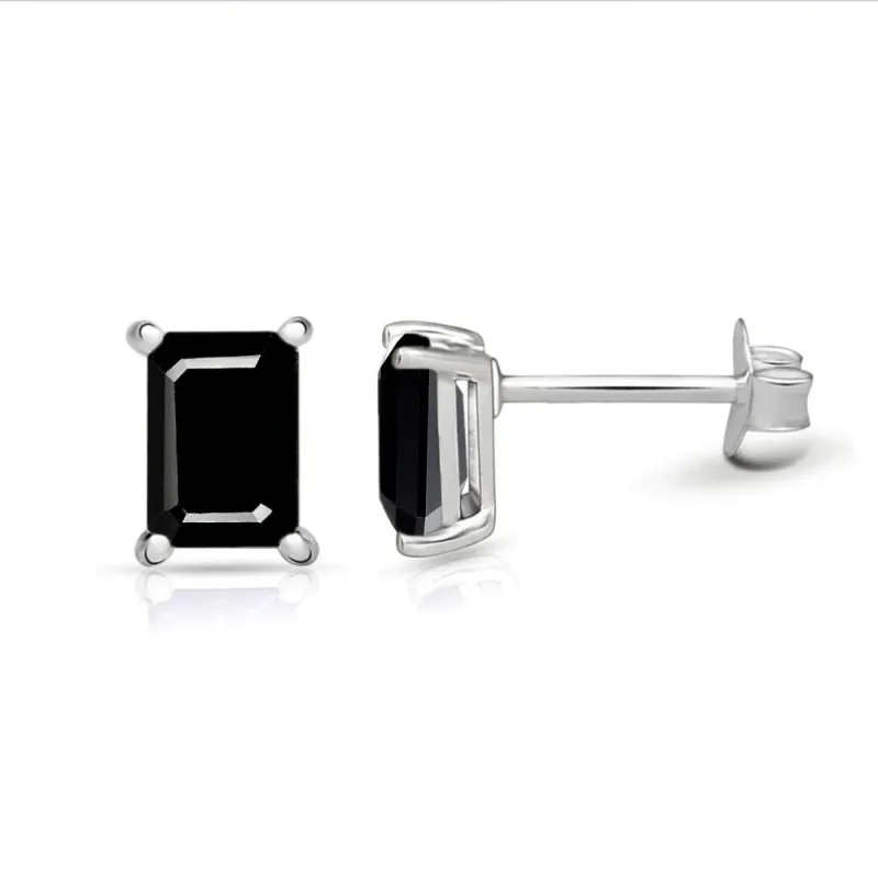 Boucles d'oreilles puces rectangulaires en Spinelle noire - Boucles d'oreilles en pierres naturelles