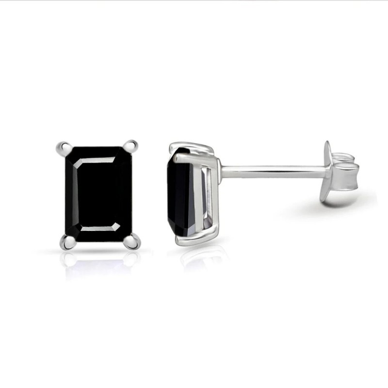 Boucles d'oreilles puces rectangulaires en Spinelle noire Boucles d'oreilles en pierres BK117