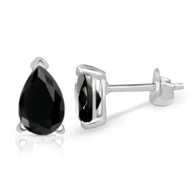 Boucles d'oreilles puces forme goutte en Spinelle noire - Boucles d'oreilles en pierres naturelles