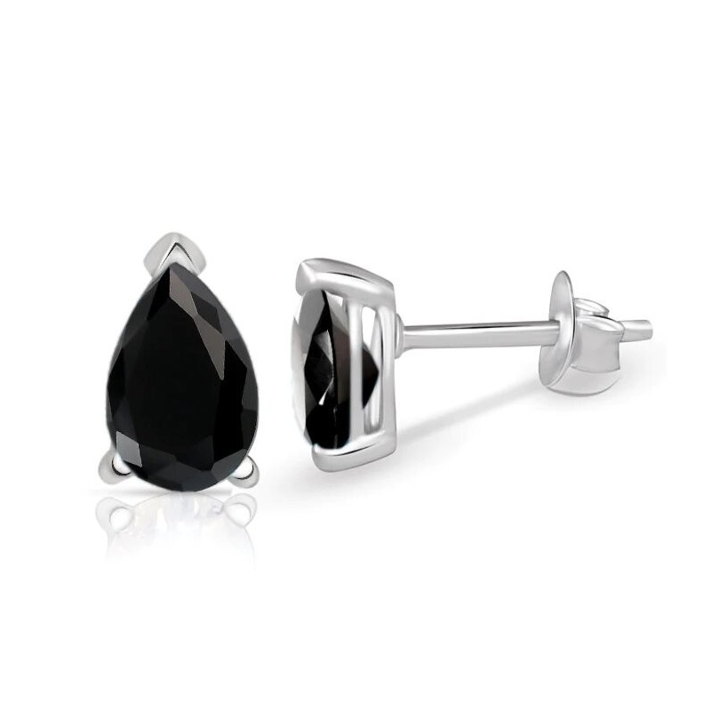 Boucles d'oreilles puces rectangulaires en Spinelle noire 