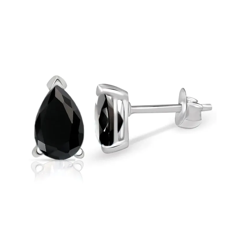 Boucles d'oreilles puces forme goutte en Spinelle noire - Boucles d'oreilles en pierres naturelles