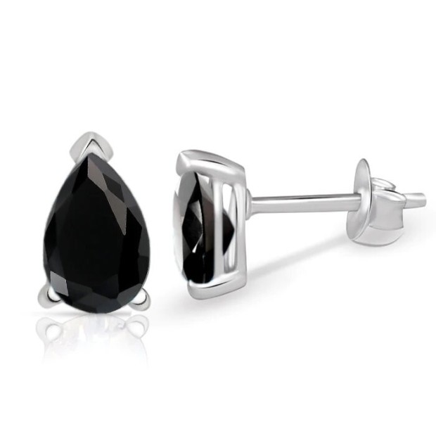 Boucles d'oreilles puces forme goutte en Spinelle noire Boucles d'oreilles en pierres BK117.1