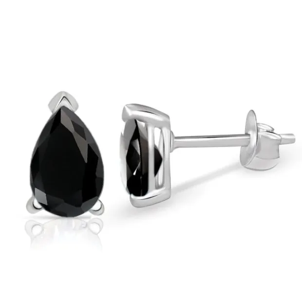 Boucles d'oreilles puces forme goutte en Spinelle noire - Boucles d'oreilles en pierres naturelles