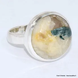 Bague ronde en Tourmaline indigo sur Quartz fumé taille 55 - Bijoux en Tourmaline Indigo