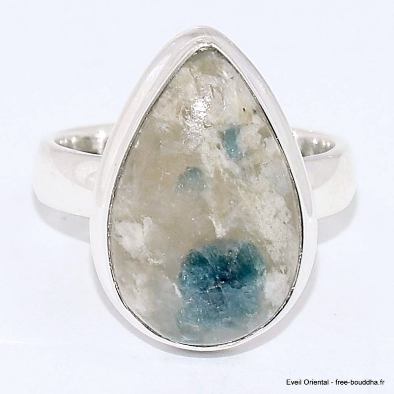 Bague Tourmaline indigo sur Quartz fumé forme goutte taille 55 