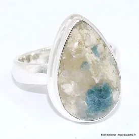 Bague Tourmaline indigo sur Quartz fumé forme goutte taille 55 - Bijoux en Tourmaline Indigo