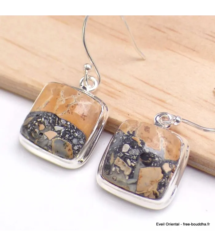 Boucles d'oreilles carrées en Jaspe Maligano - Bijoux en Jaspe Maligano