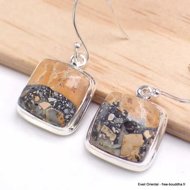 Boucles d'oreilles carrées en Jaspe Maligano - Bijoux en Jaspe Maligano