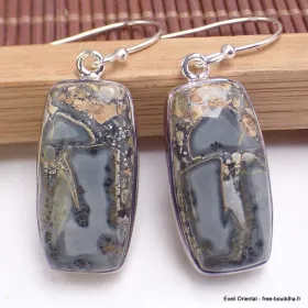 Boucles d'oreilles pendantes Gris beige Jaspe Maligano - Bijoux en Jaspe Maligano