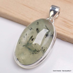 Pendentif oval Prehnite et rutile noir Bijoux en Préhnite LAM49.3