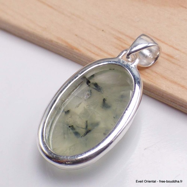 Pendentif oval Prehnite et rutile noir Bijoux en Préhnite LAM49.3