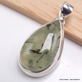 Pendentif goutte Préhnite cabochon et rutile noir Bijoux en Préhnite LAM49.3-a