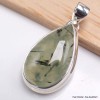 Pendentif goutte Préhnite cabochon et rutile noir Bijoux en Préhnite LAM49.3-a
