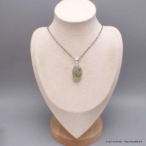 Pendentif oval Prehnite et rutile noir Bijoux en Préhnite LAM49.3