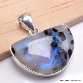 Pendentif Péristérite et tourmaline semi-rond - Pendentifs pierres naturelles