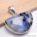 Pendentif Péristérite et tourmaline semi-rond - Pendentifs pierres naturelles