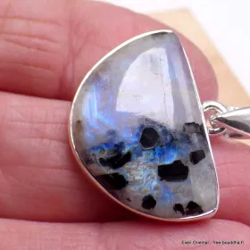 Pendentif Péristérite et tourmaline semi-rond - Pendentifs pierres naturelles