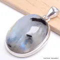Authentique Pierre de Lune bleue sur Tourmaline - Pendentifs pierres naturelles