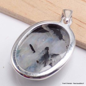 Authentique Pierre de Lune bleue sur Tourmaline 