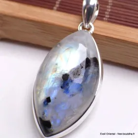 Gros pendentif marquise Pierre de lune bleue Tourmaline - Pendentifs pierres naturelles