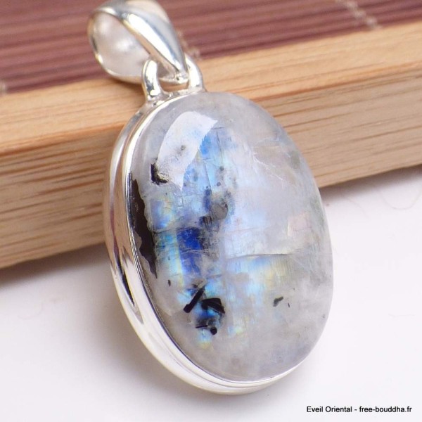 Gros pendentif marquise Pierre de lune bleue Tourmaline 