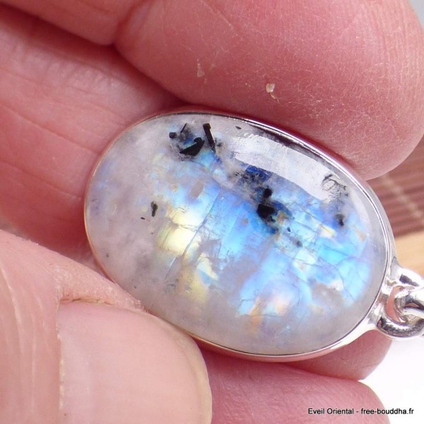 Gros pendentif marquise Pierre de lune bleue Tourmaline 