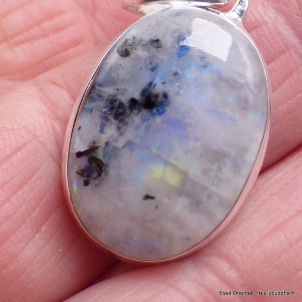 Gros pendentif marquise Pierre de lune bleue Tourmaline 
