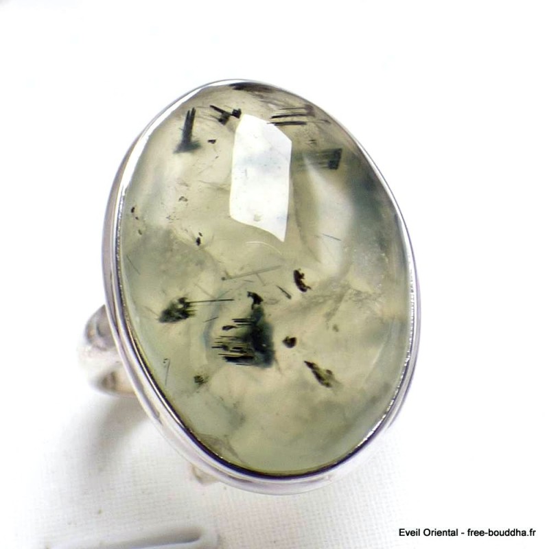 Bague ovale Préhnite et quartz rutile taille 59 