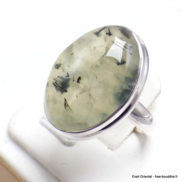 Bague ovale Préhnite et quartz rutile taille 59 Bijoux en Préhnite YM6.3