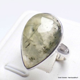 Bague en Préhnite et Quartz rutile forme goutte taille 55 