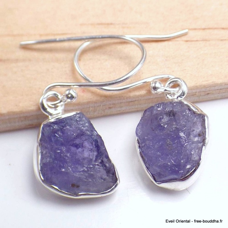 Boucles d'oreilles Tanzanite brute serties griffes 