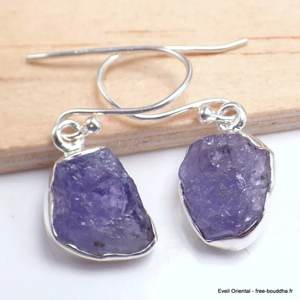 Boucles d'oreilles Tanzanite brute serti clos - Bijoux en Tanzanite