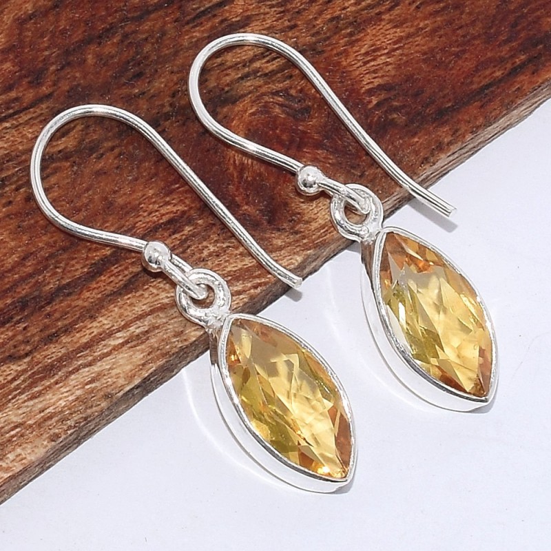 Boucles d'oreilles Citrine facettée ronde 