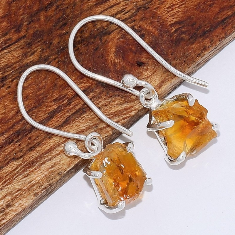 Boucles d'oreilles en Authentique Citrine brute serti clos 