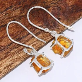 Boucles d'oreilles en Authentique Citrine brute serti griffes - Boucles d'oreilles en pierres naturelles