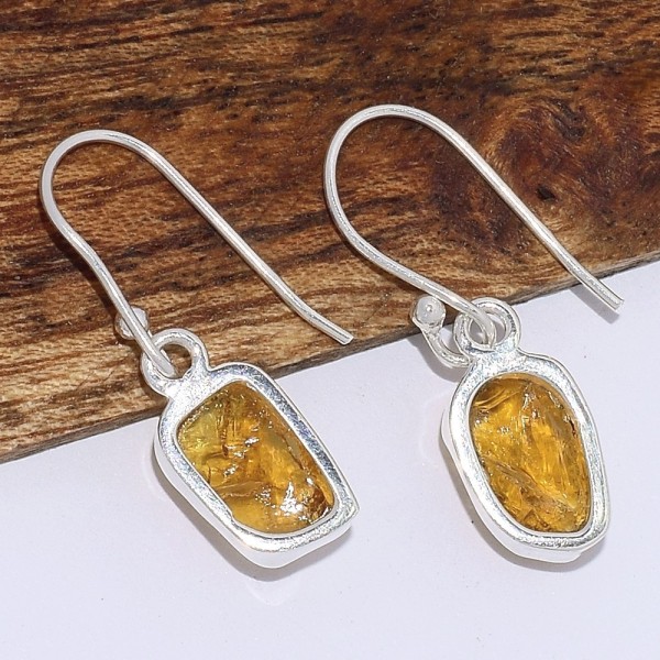 Boucles d'oreilles Authentique Citrine brut serti clos Boucles d'oreilles en pierres BK122.4