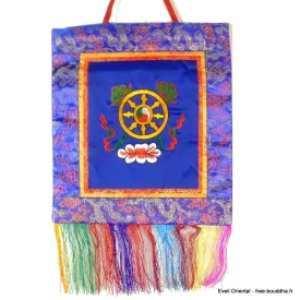 Tenture bouddhiste Roue du Dharma bleue - Tentures bouddhistes