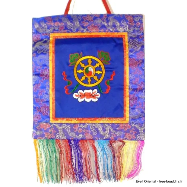 Tenture bouddhiste Roue du Dharma bleue - Tentures bouddhistes