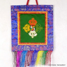 Tenture tibétaine double dorjé verte 30 X 32 cm Tentures tibétaines Bouddha DRJ3