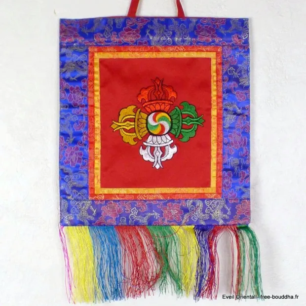 Tenture tibétaine double dorjé rouge 30 X 32 cm - Tentures bouddhistes