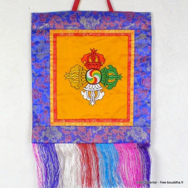 Tenture tibétaine double dorjé safran 30 X 32 cm Tentures tibétaines Bouddha DRJ5