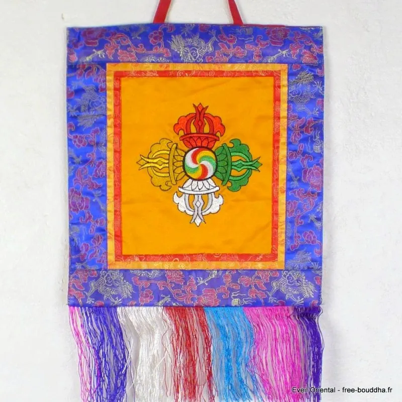 Tenture tibétaine double dorjé safran 30 X 32 cm - Tentures bouddhistes