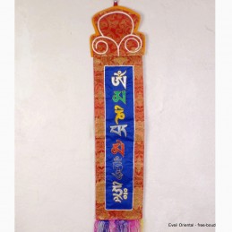 Tenture tibétaine bannière mantra de Chenrezi bleue 