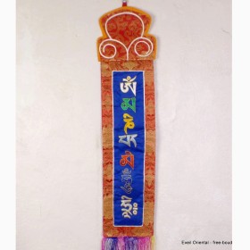 Tenture tibétaine bannière mantra de Chenrezi bleue Tentures tibétaines Bouddha TMMC3