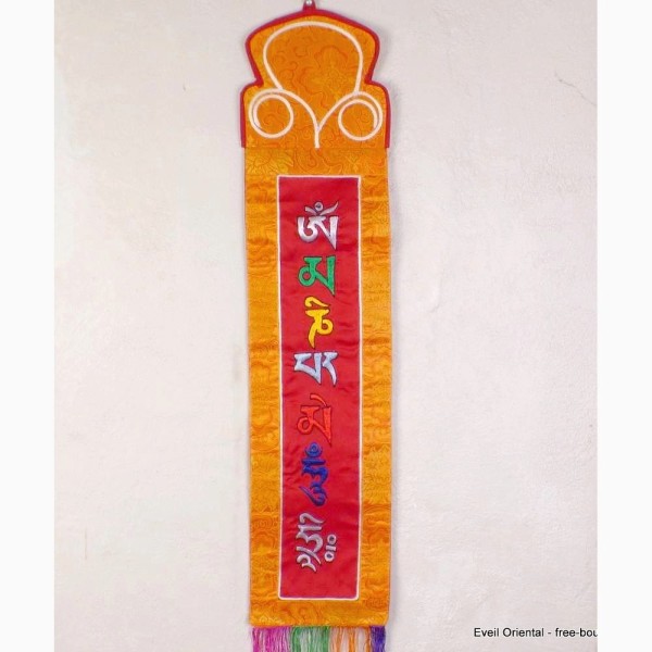 Tenture murale bouddhiste Mantra de Chenrezi rouge Tentures tibétaines Bouddha TMMC5