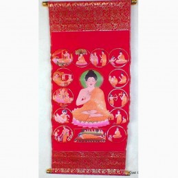 Peinture tangka tibétain sur Velours La Vie de Bouddha 