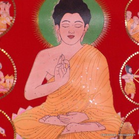 Tenture tangka tibétain sur Velours La Vie de Bouddha Tentures tibétaines Bouddha TCH1