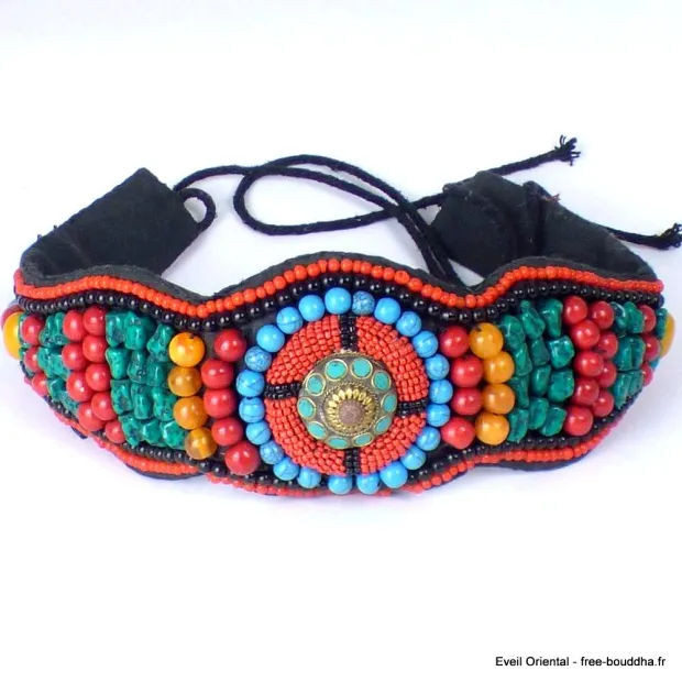 Artisanat tibétain ceinture brodée de pierres - Artisanat tibétain bouddhiste