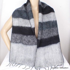 Echarpe en laine rayures noires grises Echarpes Laine de Yak ECHA59