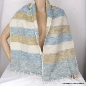 Echarpe laine beige bleu à rayures - Echarpes Laine Homme Femme